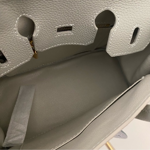 Gray Colorblock Structured 25 BK Leather Bag Lock & Key Satchel Crossbody S2/C6 - Picture 10 of 16